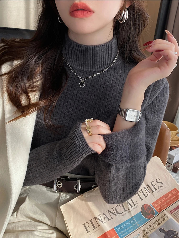 Velvet-Lined Turtleneck Sweater