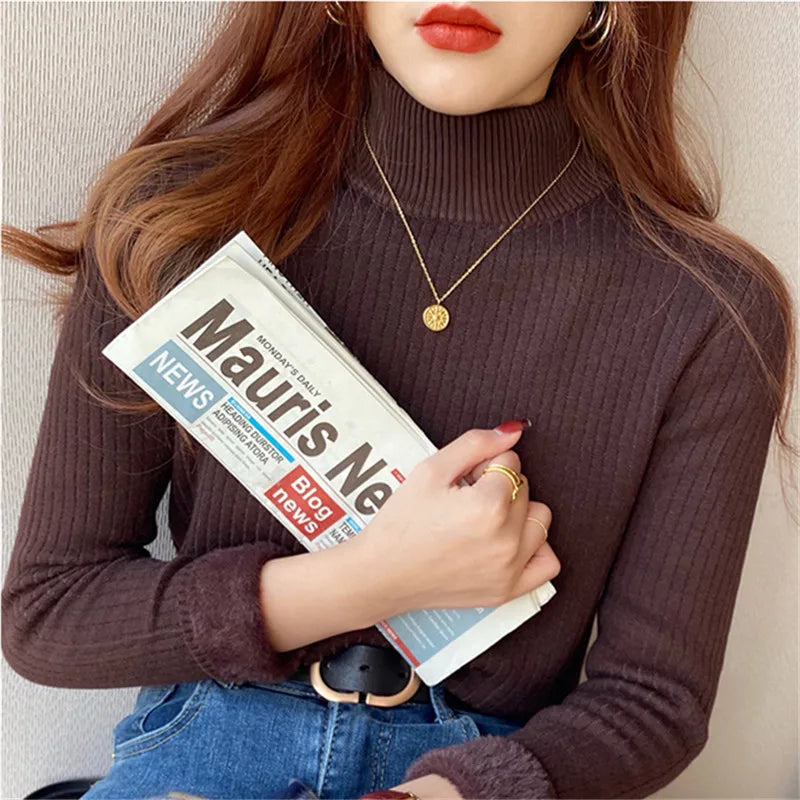 Velvet-Lined Turtleneck Sweater